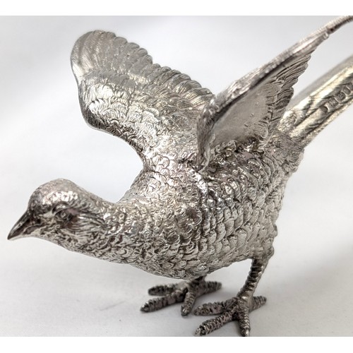 1024 - A pair of superb quality cast silver pheasants by Asprey & Garrard, each marked for London 2000 by A... 