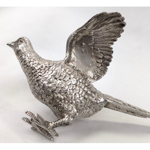 1024 - A pair of superb quality cast silver pheasants by Asprey & Garrard, each marked for London 2000 by A... 