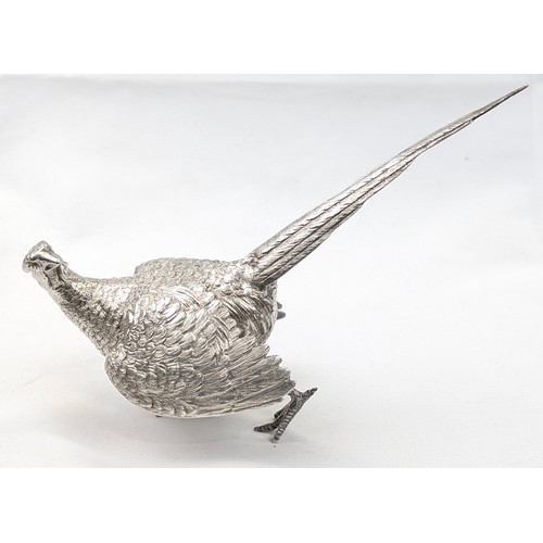 1024 - A pair of superb quality cast silver pheasants by Asprey & Garrard, each marked for London 2000 by A... 