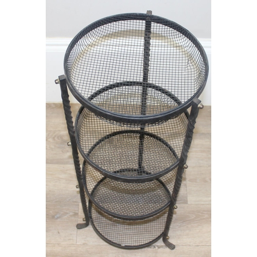 299E - 2 items to include a 4 tier veg stand and a 7 tier wrought iron pot stand, largest approx 144cm tall