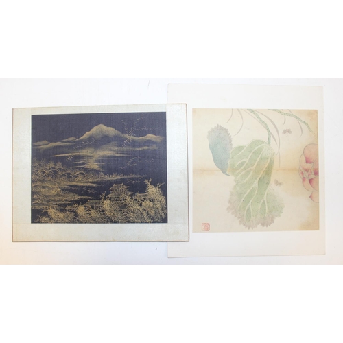 395 - Mix of vintage Oriental prints and watercolours, Mount Fuji approx 30cm x 32cm