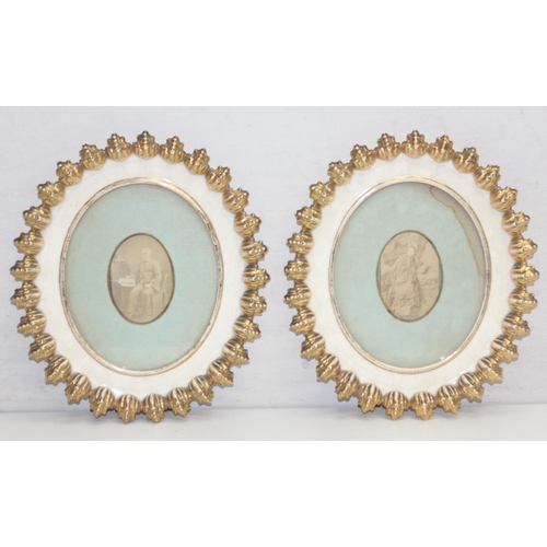 421 - A pair of antique framed photographs presented in unusual gilt ceramic frames, both 19th century, ea... 