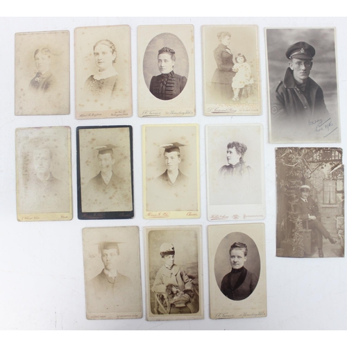 575 - Qty of assorted antique Victorian and later photographs and CDV cards etc, to inc military and a Vic... 