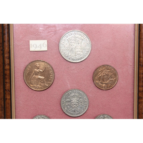 1272 - A framed set of British 1946 coins to inc half silver and the low mintage 1946 brass Three Penny coi... 