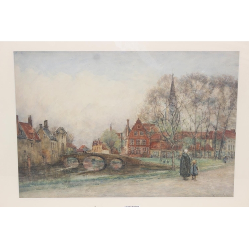 440 - Arthur George Bell R.I. / R.O.I. (British, 1849-1916), cityscape watercolour of Minnewater in Bruges... 