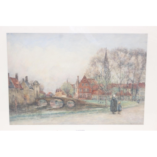 440 - Arthur George Bell R.I. / R.O.I. (British, 1849-1916), cityscape watercolour of Minnewater in Bruges... 