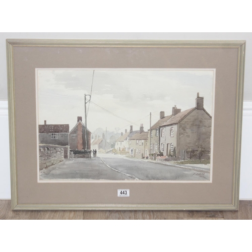 443 - Original watercolour of a street scene in frame, dated 1985 signed K A Head, approx 75cm x 57cm