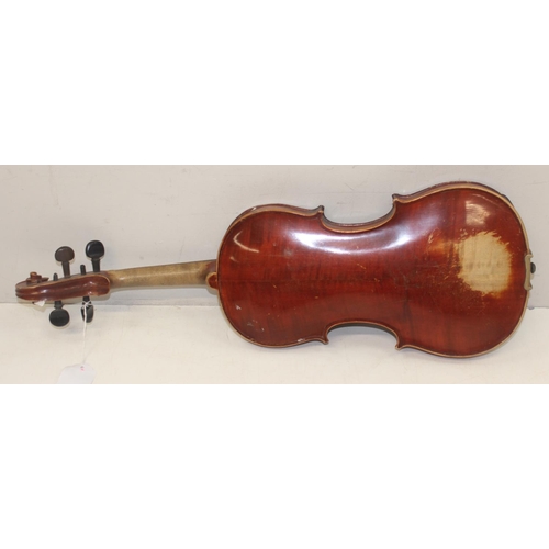 1452A - 3 assorted vintage violins, no labels, all with 2 piece backs, all approx 60cm long