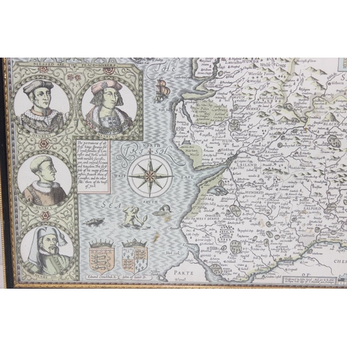 456 - 2 antique style maps after John Speed, Wiltshire and Lancashire, both in black and gilt frames, each... 