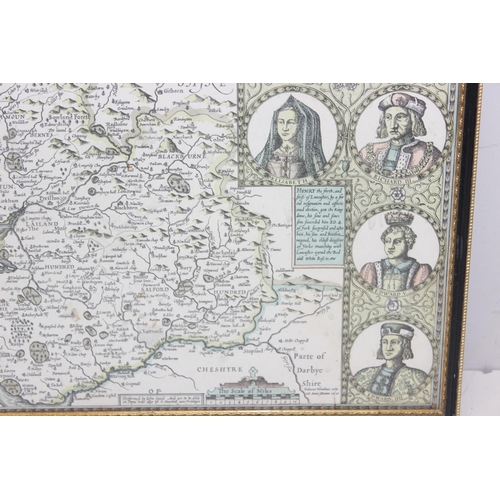 456 - 2 antique style maps after John Speed, Wiltshire and Lancashire, both in black and gilt frames, each... 