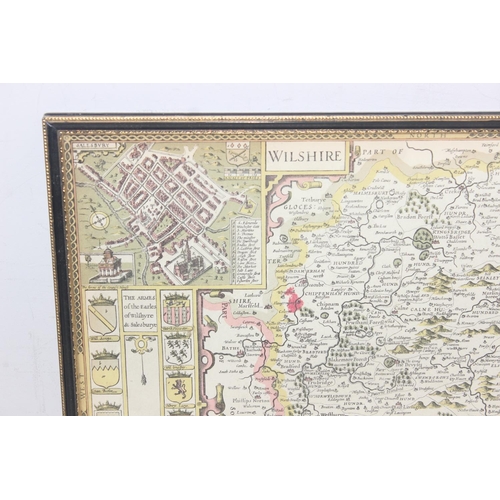 456 - 2 antique style maps after John Speed, Wiltshire and Lancashire, both in black and gilt frames, each... 