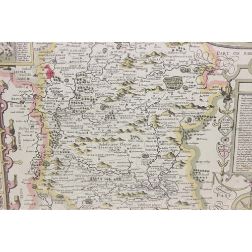 456 - 2 antique style maps after John Speed, Wiltshire and Lancashire, both in black and gilt frames, each... 