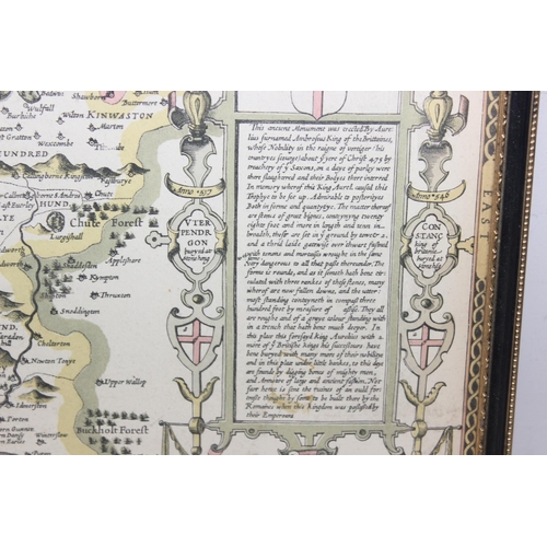 456 - 2 antique style maps after John Speed, Wiltshire and Lancashire, both in black and gilt frames, each... 