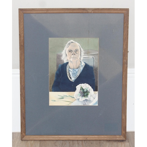 457 - Sue Risbridge (XX), watercolour of an elderly lady with pearl necklace, seemingly unsigned but annot... 