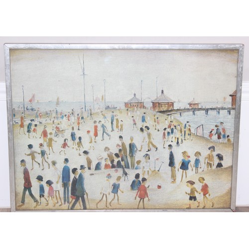 455 - After L.S. Lowry, a vintage print of Lytham Pier (1945), presented in silvered frame, approx 60cm x ... 