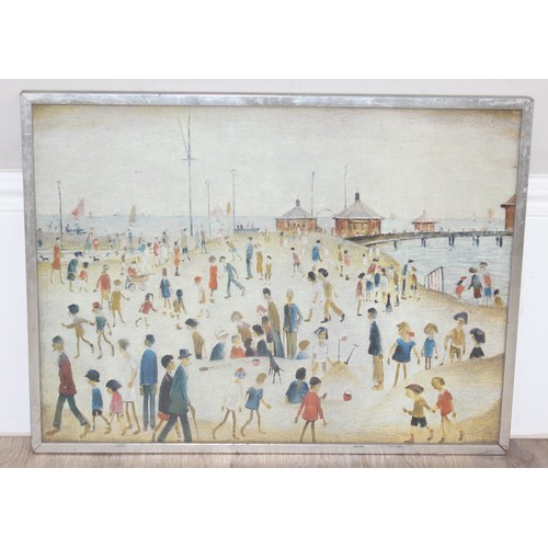 455 - After L.S. Lowry, a vintage print of Lytham Pier (1945), presented in silvered frame, approx 60cm x ... 