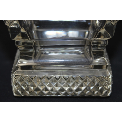 1407 - A pair of 19th century cut glass decanters of squared waisted form, seemingly unmarked, each approx ... 