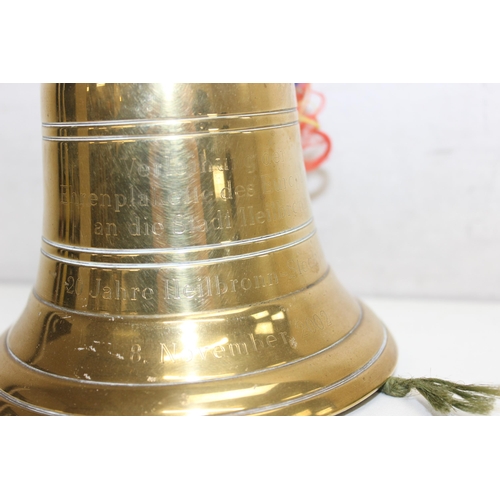 1411 - A vintage cast brass bell with engraving for Heilbronn of Germany, approx 18cm tall