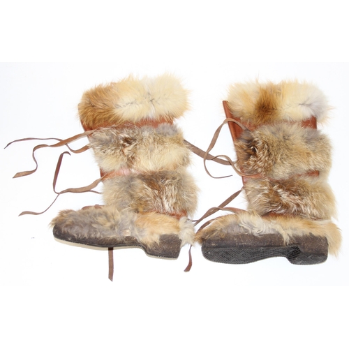 201 - A pair of vintage Inuit style leather and fur boots by Calidum of Italy, no size and a vintage fur m... 