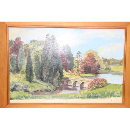 360 - 2 vintage colourful landscape oil on board paintings, one by Frank W. Williams entitled Stourhead Ga... 