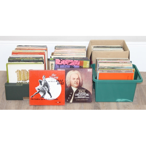 501 - A large qty of assorted vintage vinyl records, mainly LP and boxed sets, many hundred, (4 boxes)