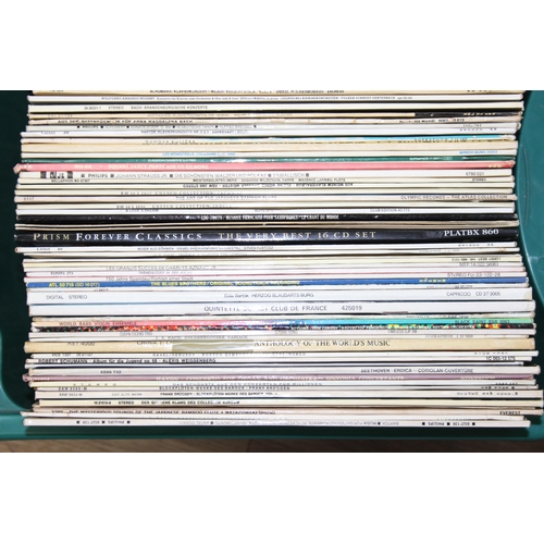 501 - A large qty of assorted vintage vinyl records, mainly LP and boxed sets, many hundred, (4 boxes)