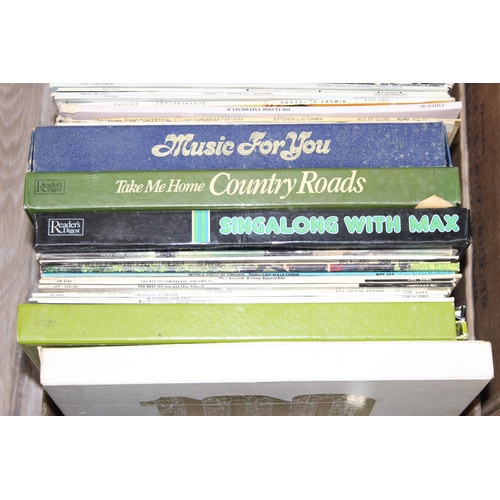 501 - A large qty of assorted vintage vinyl records, mainly LP and boxed sets, many hundred, (4 boxes)