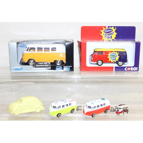 604 - Qty of assorted Volkswagen and VW Camper related collectables to inc many boxed diecast vehicles, to... 