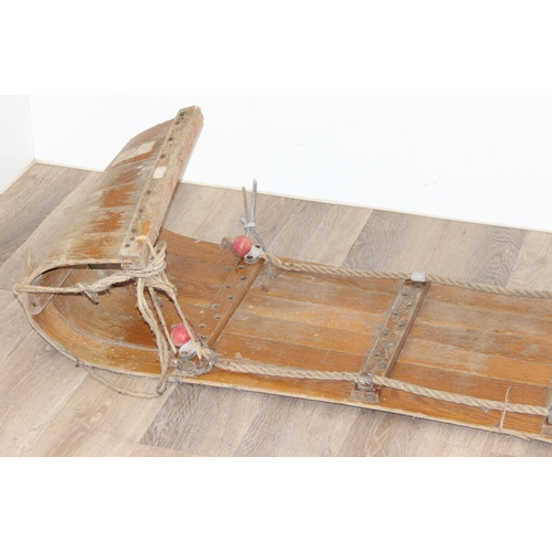 176 - An unusual large vintage bentwood sled or sledge, possibly Ash construction, approx 189cm long x 46c... 