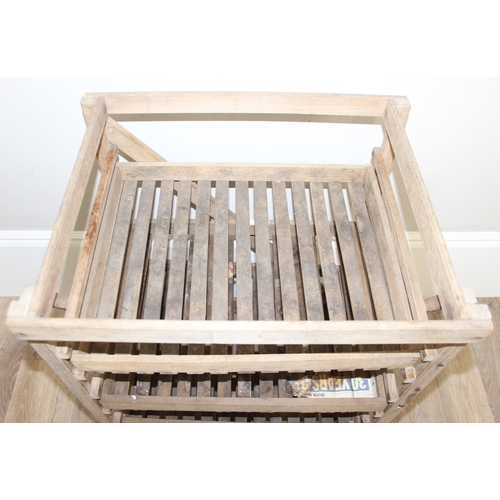 169 - A vintage slatted wooden apple storage rack with 4 shelves, approx 62cm wide x 50cm deep x 92cm tall