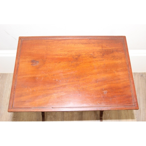 56 - An Edwardian mahogany side table with turned supports, approx 51cm wide x 35cm deep x 75cm tall