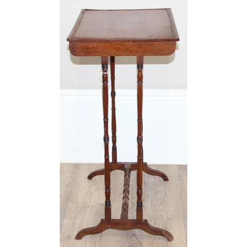 56 - An Edwardian mahogany side table with turned supports, approx 51cm wide x 35cm deep x 75cm tall