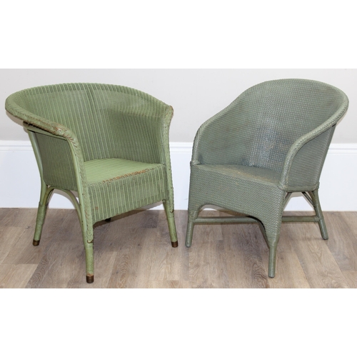 116 - 6 pieces of vintage Lloyd Loom and Lloyd Loom style furniture, all green painted to inc 2 chairs, 3 ... 