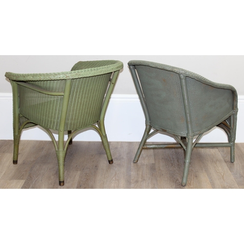 116 - 6 pieces of vintage Lloyd Loom and Lloyd Loom style furniture, all green painted to inc 2 chairs, 3 ... 