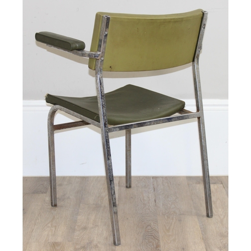 172 - A pair of retro green vinyl and chrome framed armchairs, seemingly unmarked, approx 60cm wide x 77cm... 