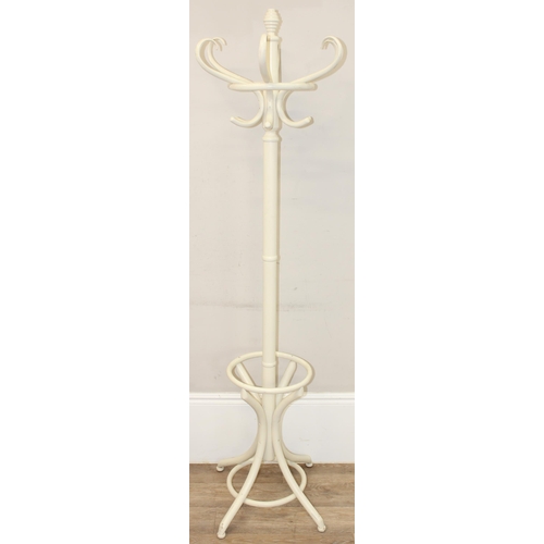 50 - A cream painted bentwood free standing coat and hat stand, approx 190cm tall