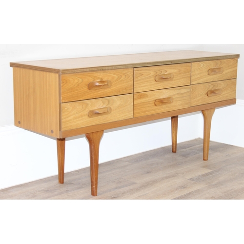 168 - A retro Austinsuite wood effect 6 drawer sideboard style unit, approx 152cm wide x 46cm deep x 70cm ... 