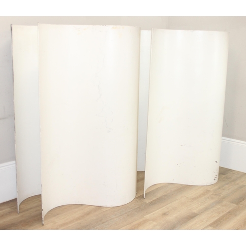 114 - A set of 4 unusual wavy bentwood panels, possibly a room divider, white distressed painted, each app... 