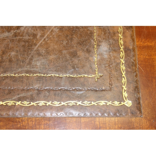 160 - An antique style desk or library table with inset gilt tooled leather top, 3 drawers to one side and... 