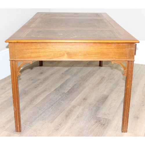 160 - An antique style desk or library table with inset gilt tooled leather top, 3 drawers to one side and... 