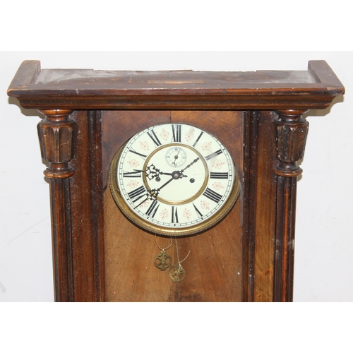 1320 - Large vintage Vienna wooden-cased mechanical wall clock with Roman numeral clock face, approx 95cm