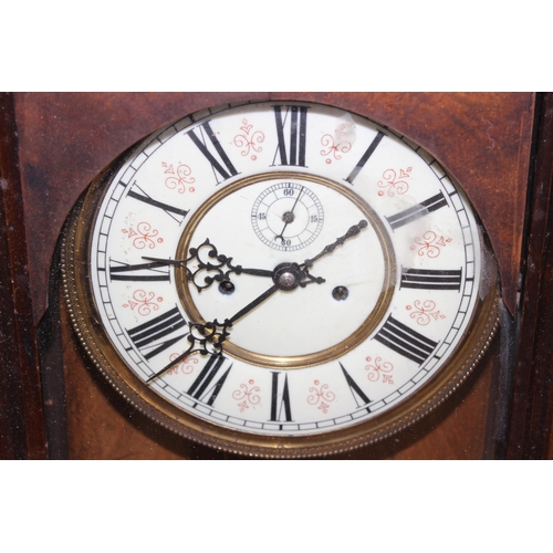 1320 - Large vintage Vienna wooden-cased mechanical wall clock with Roman numeral clock face, approx 95cm