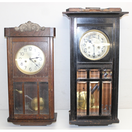 1321 - 2 vintage wooden-cased wall clocks, largest approx 70cm