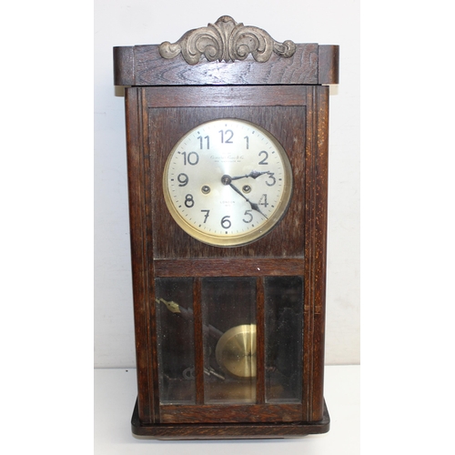 1321 - 2 vintage wooden-cased wall clocks, largest approx 70cm