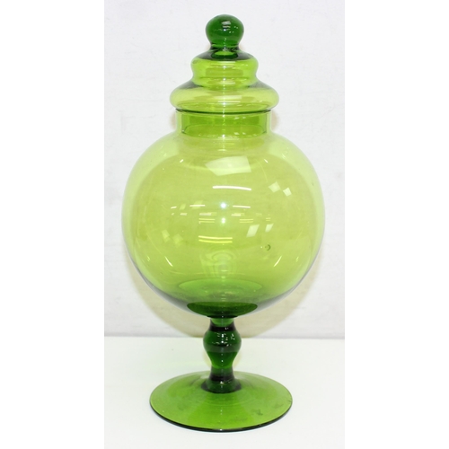 1414 - Mix of coloured glass items to incl a controlled-bubble lamp base, tallest approx 30cm