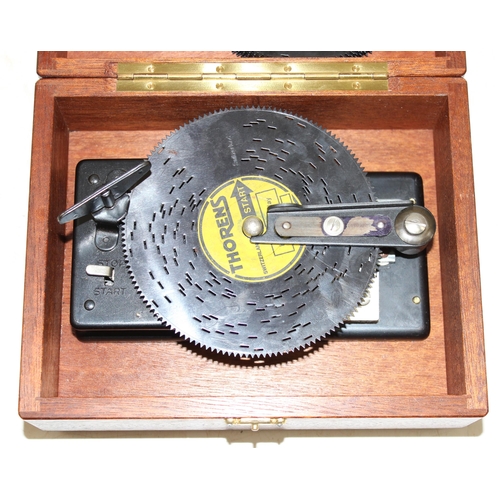 1418 - A vintage Thorens of Switzerland musical box with a large qty of metal discs and a clockwork movemen... 