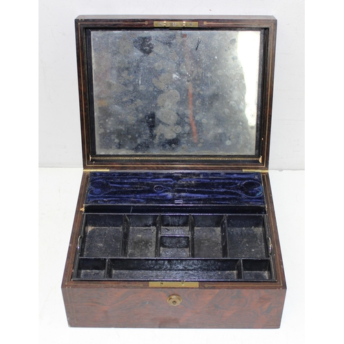 273 - Antique wooden ladies' vanity case/box, with removable trays, approx 29cm x 24cm x 13cm