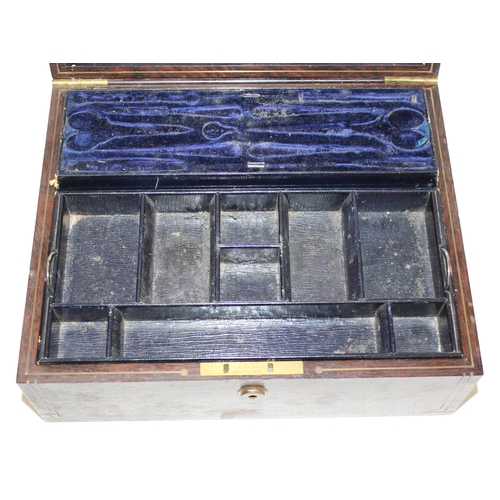 273 - Antique wooden ladies' vanity case/box, with removable trays, approx 29cm x 24cm x 13cm