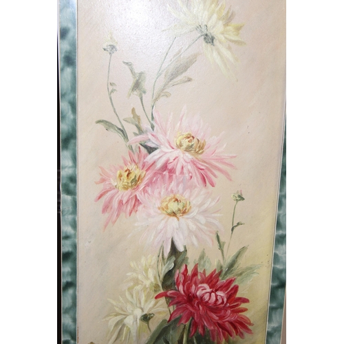 367 - A pair of antique oil on board paintings of flowers, likely late 19th century, signed HB or BH, in v... 