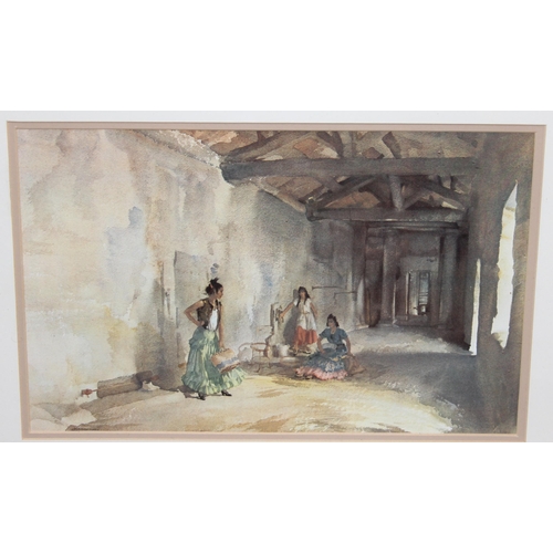 370 - After Sir William Russell Flint (1880 - 1969), print of original watercolour depicting 3 ladies doin... 